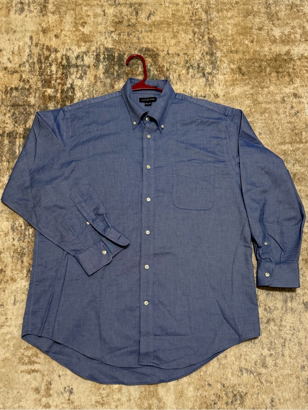 Lands' End No Iron  Men's Blue Button-Up Shirt Big &Tall